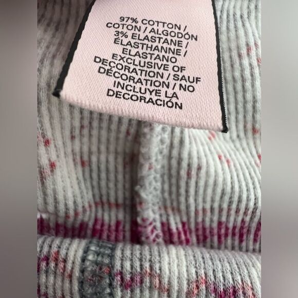 VICTORIA'S SECRET GRAY/FUCHSIA/WHITE WAFFLE KNIT PAJAMA Leggings Thermal Size M - Picture 6 of 9